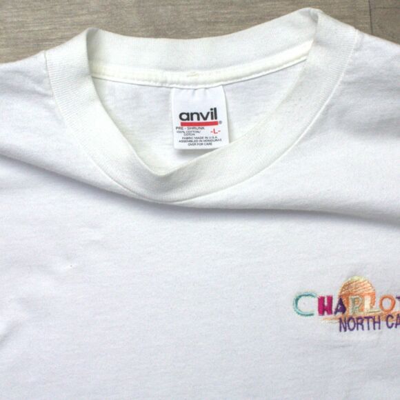 VTG 90s Charlotte NC Single Stitch T-Shirt Men’s L Anvil Embroidered USA - Picture 3 of 5